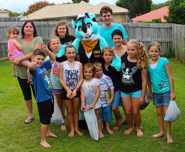 Chippo at kids party.